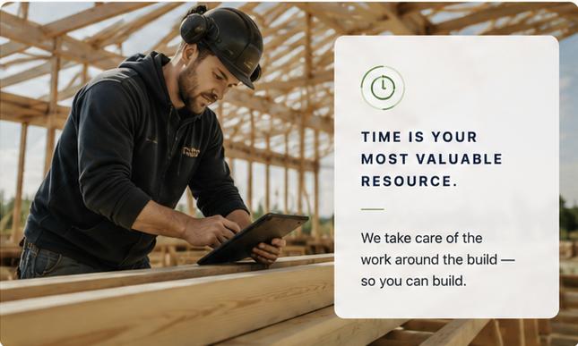 Carpenter reviewing a digital model on site